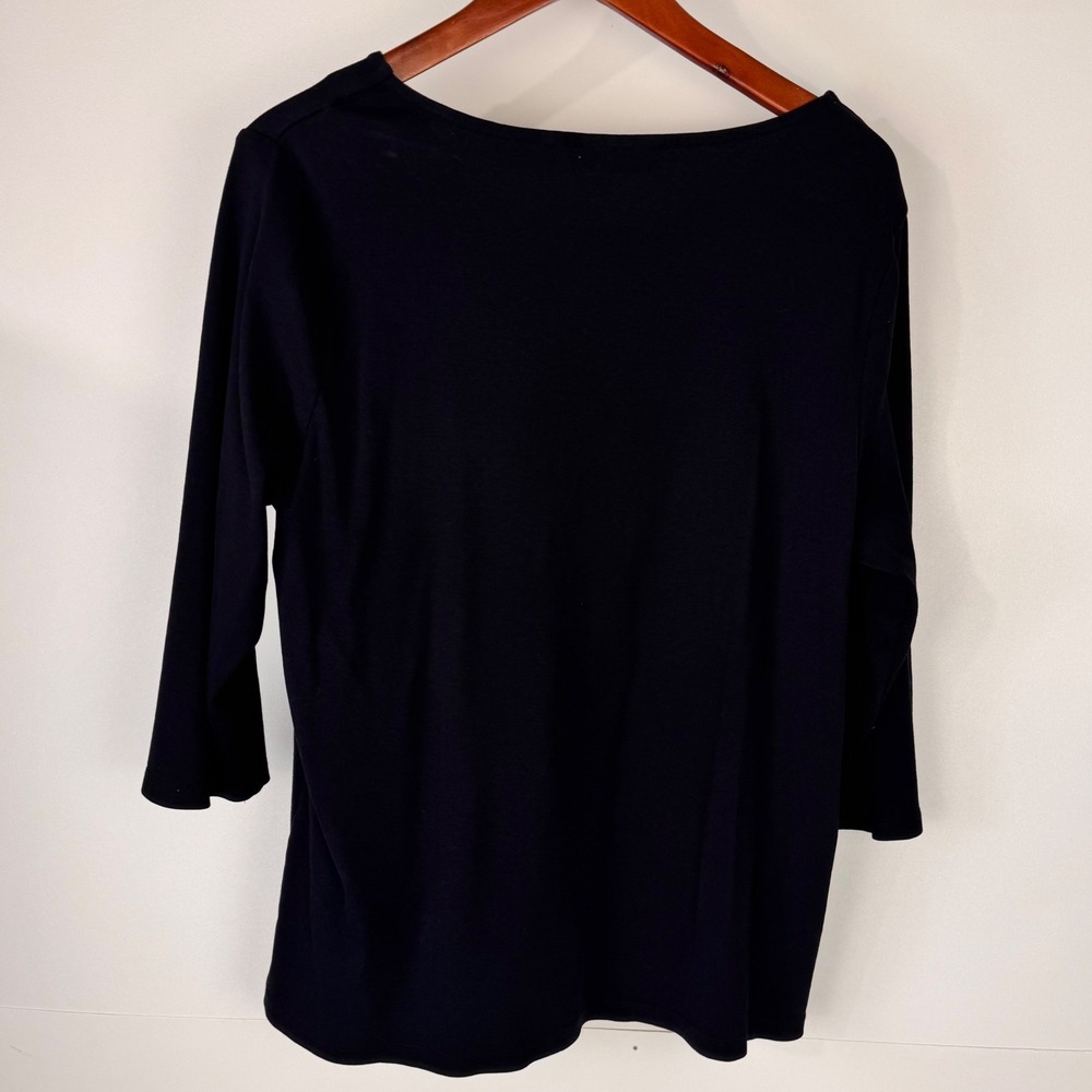 Rafaella Blouse Women 2X Black 3/4 Sleeve Cotton Pleated Neck Office Casual - Picture 5 of 9